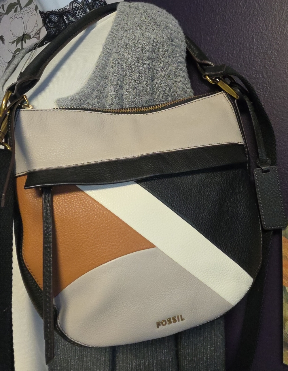 Fossil Molly Leather Patchwork Colorblock Hand Or Crossbody Bag